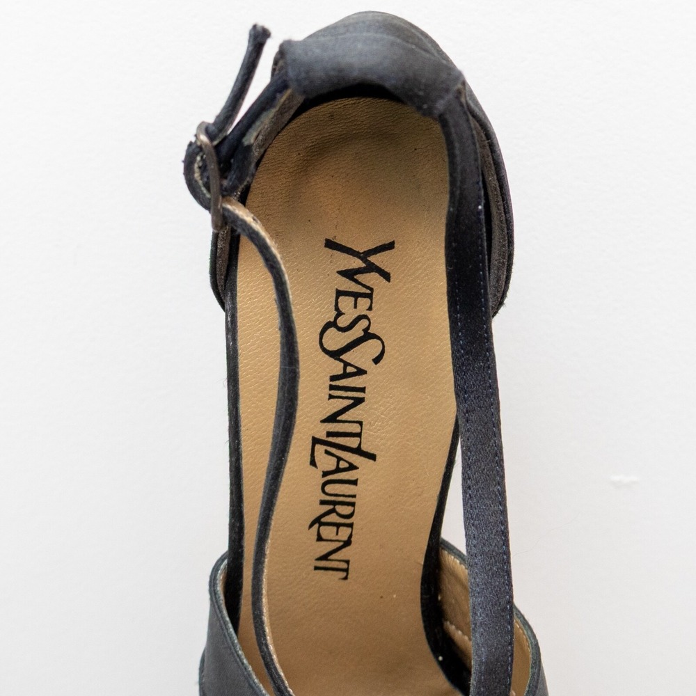 Vintage Yves Saint Laurent Black Satin Cross-Strap Heels – Size US 6 / EU 36.5 - Picture 8 of 10